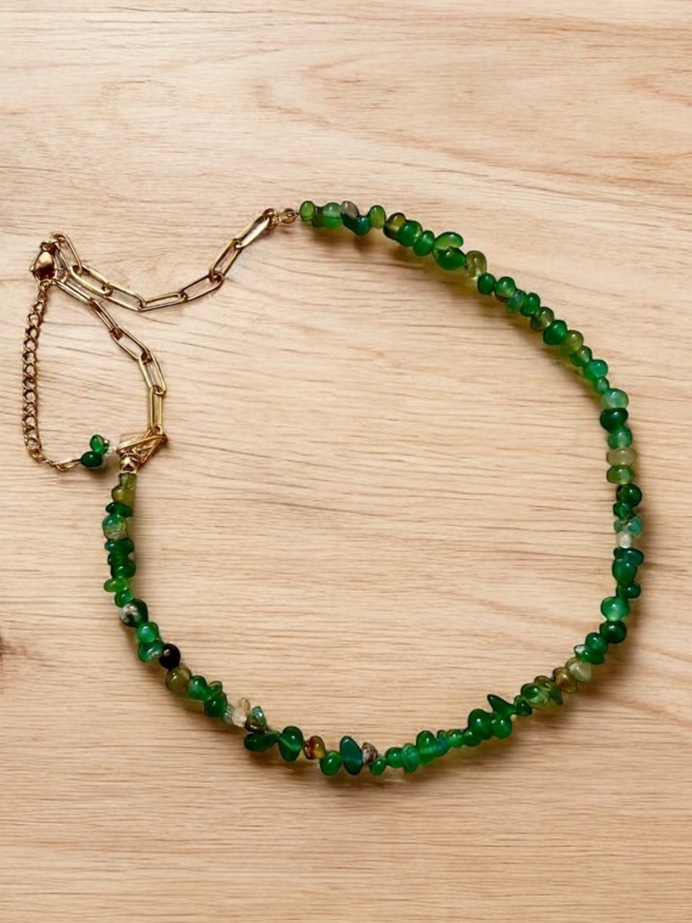 18K Gold Plated Green Aventurine Beaded Necklace